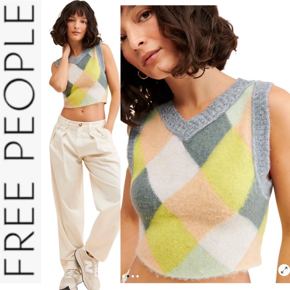 NWT Free People Quinn Sweater Vest in Stormy Spring Combination - Picture 1 of 13